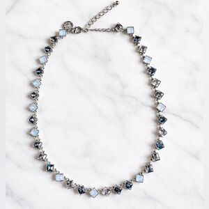WHBM Crystal Statement Necklace Triangle Clear and Shades of Blue 16.5” to 19.5”